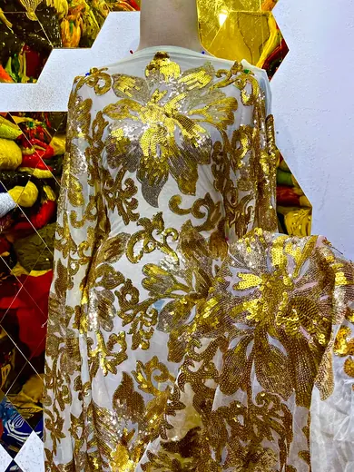 Gold sequin floral lace